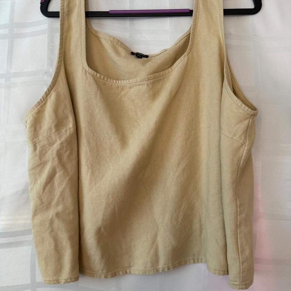 Women's Express Size XL Linen Blend Square Neck Tank Top Cropped Tan Neutral